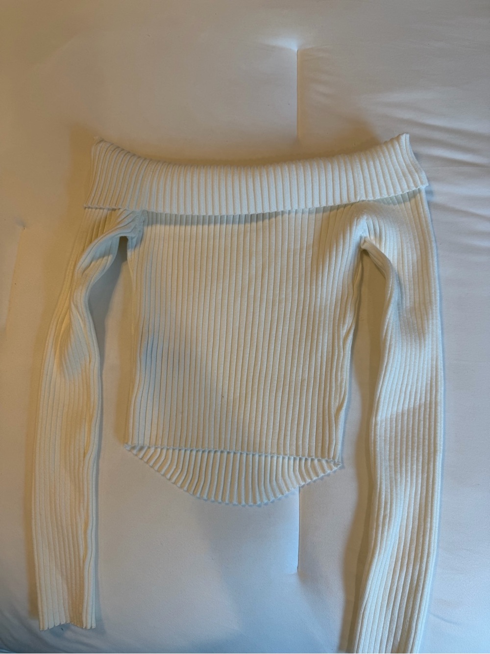 Teens Cream Ribbed Off-Shoulder Top - Picture 2 of 3